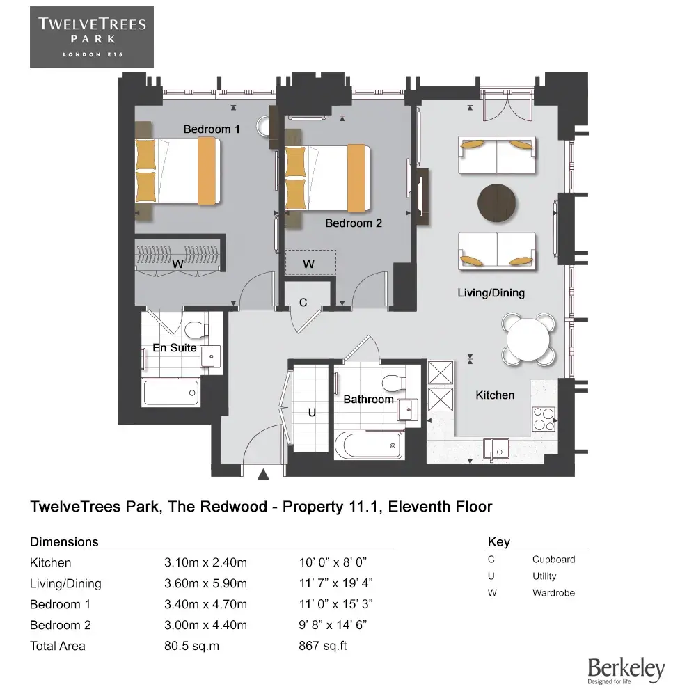 Floor plan — 2 Bedroom Apartment for Sale West Ham London TwelveTrees Park