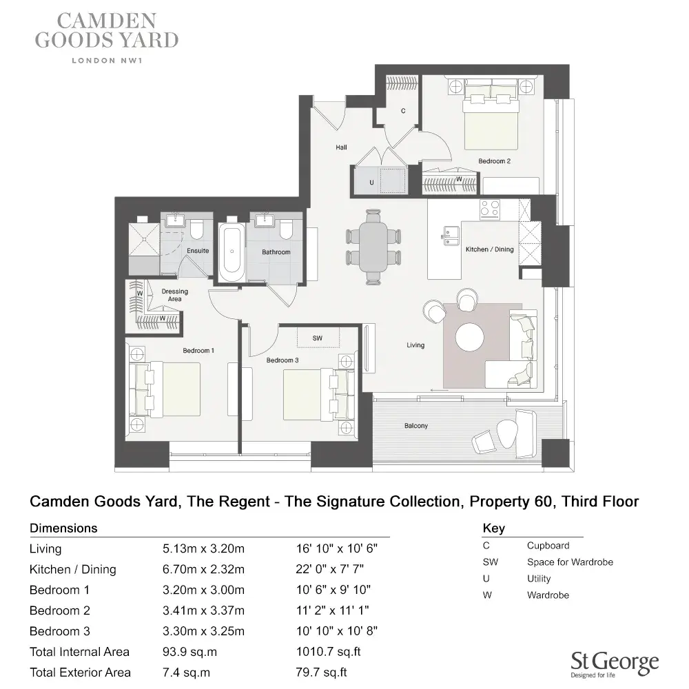 Floor plan — 3 Bedroom Apartments for Sale Camden London Camden Goods Yard