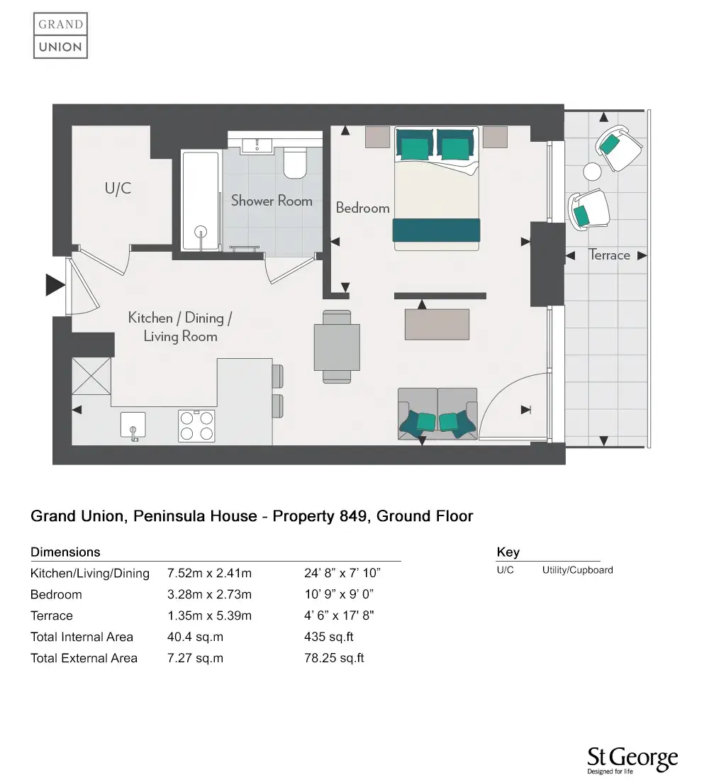 Floor plan — 1 Bedroom Apartment for Sale Wembley London with Canal Living and High Growth Potential