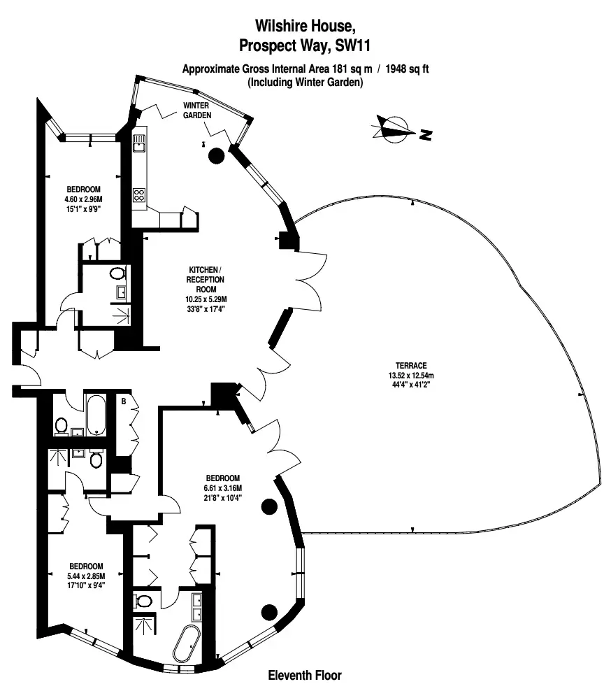 Floor plan — 3 Bedroom Penthouse for Sale in Battersea Power Station, London SW11 Wilshire, Prospect Place