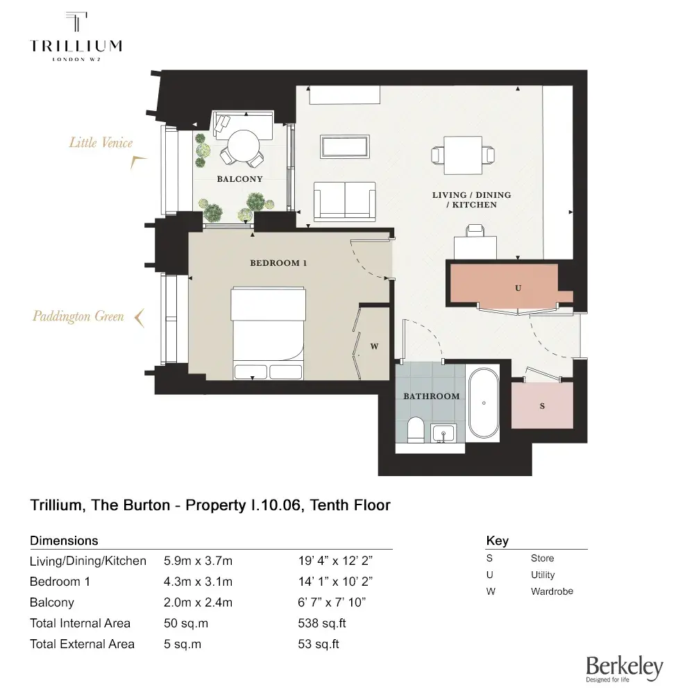 Floor plan — 1 Bedroom Apartments for Sale Marylebone London Trillium