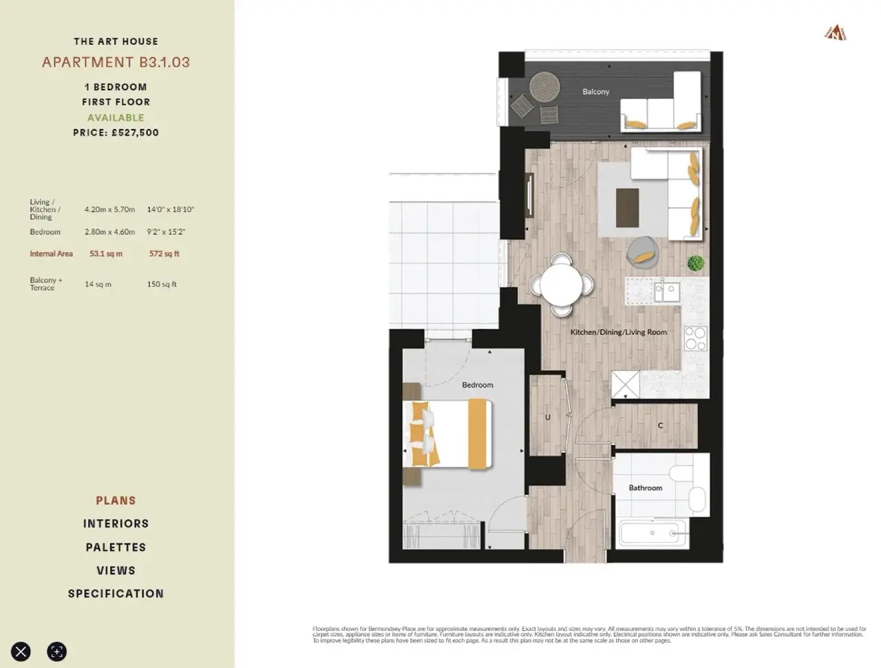 Floor plan — 1 Bedroom Apartments for Sale Bermondsey London Bermondsey Place