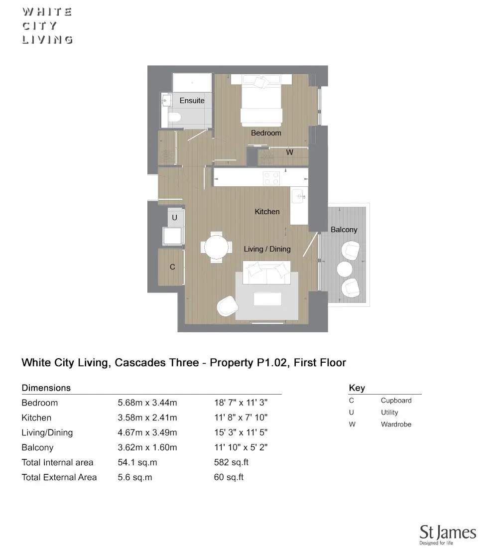 Floor plan — 1 Bedroom Apartments for Sale White City London White City Living