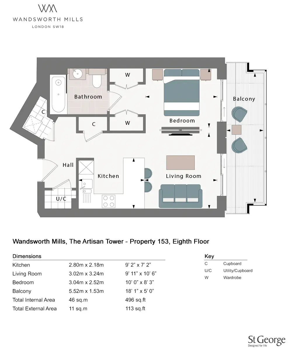 Floor plan — 1 Bedroom Apartments for Sale Wandsworth London Wandsworth Mills
