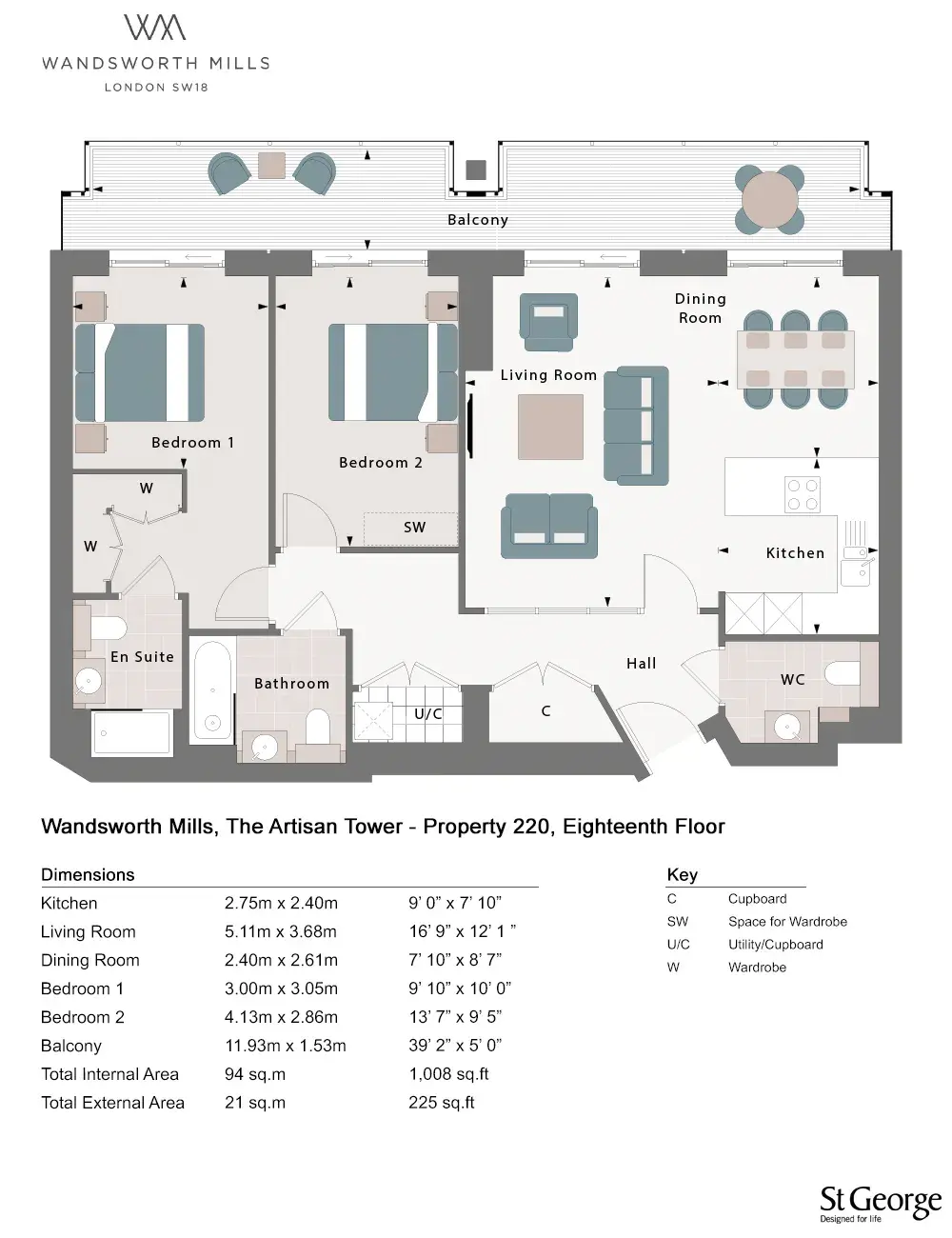 Floor plan — 2 Bedroom Apartments for Sale Wandsworth London Wandsworth Mills