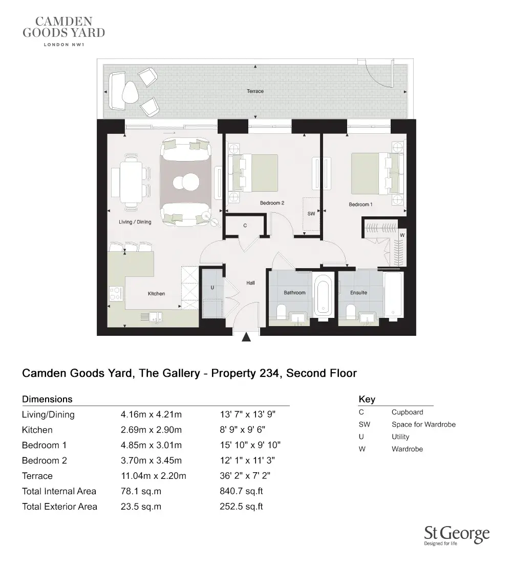 Floor plan — 2 Bedroom Apartments for Sale Camden London Camden Goods Yard