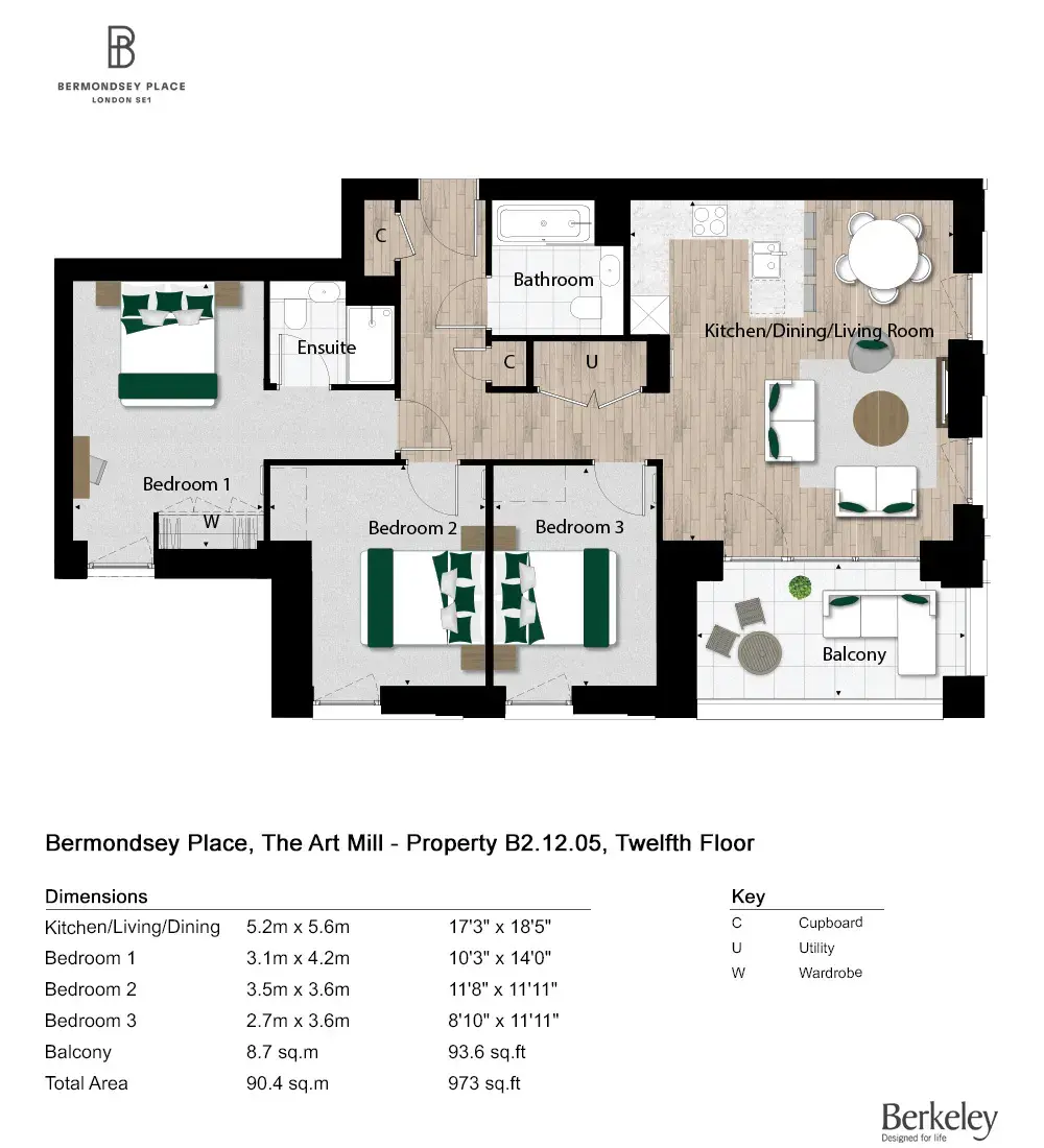 Floor plan — 3 Bedroom Apartments for Sale Bermondsey London Bermondsey Place