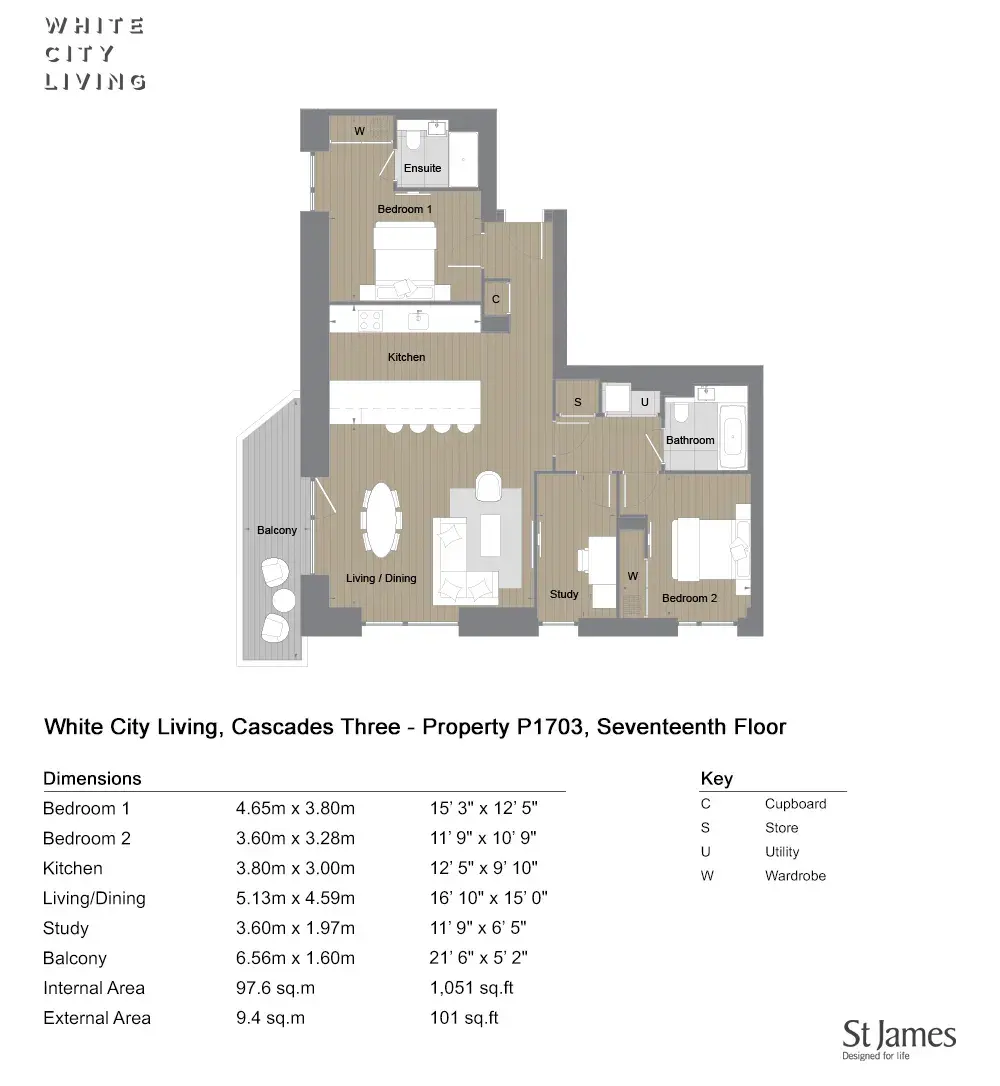 Floor plan — 3 Bedroom Apartments for Sale White City London White City Living