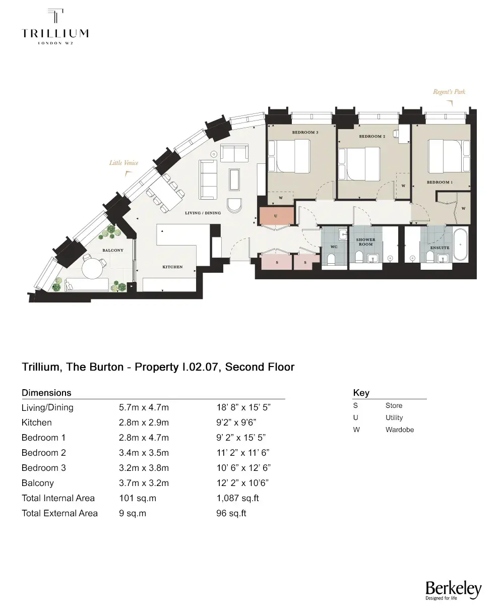 Floor plan — 3 Bedroom Apartments for Sale Marylebone London Trillium