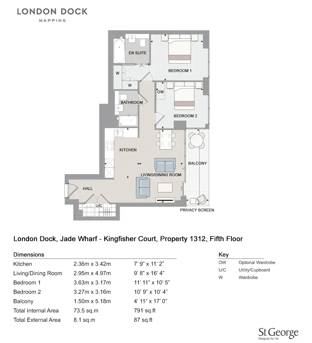 Floor plan — 2 Bedroom Apartments for Sale Wapping London London Dock