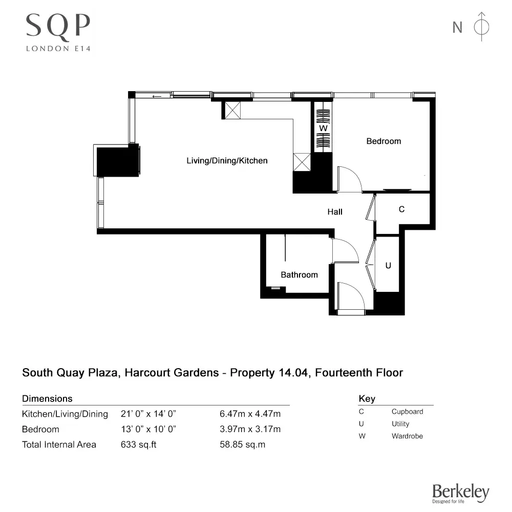 Floor plan — 1 Bedroom Apartment for Sale Canary Wharf London South Quay Plaza