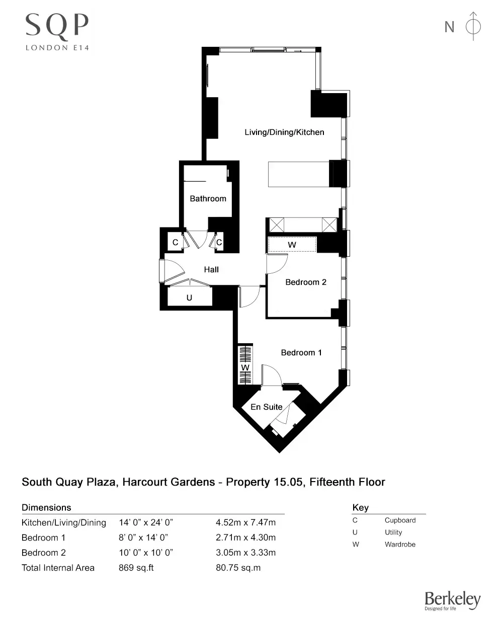 Floor plan — 2 Bedroom Apartment For Sale Canary Wharf London South Quay Plaza