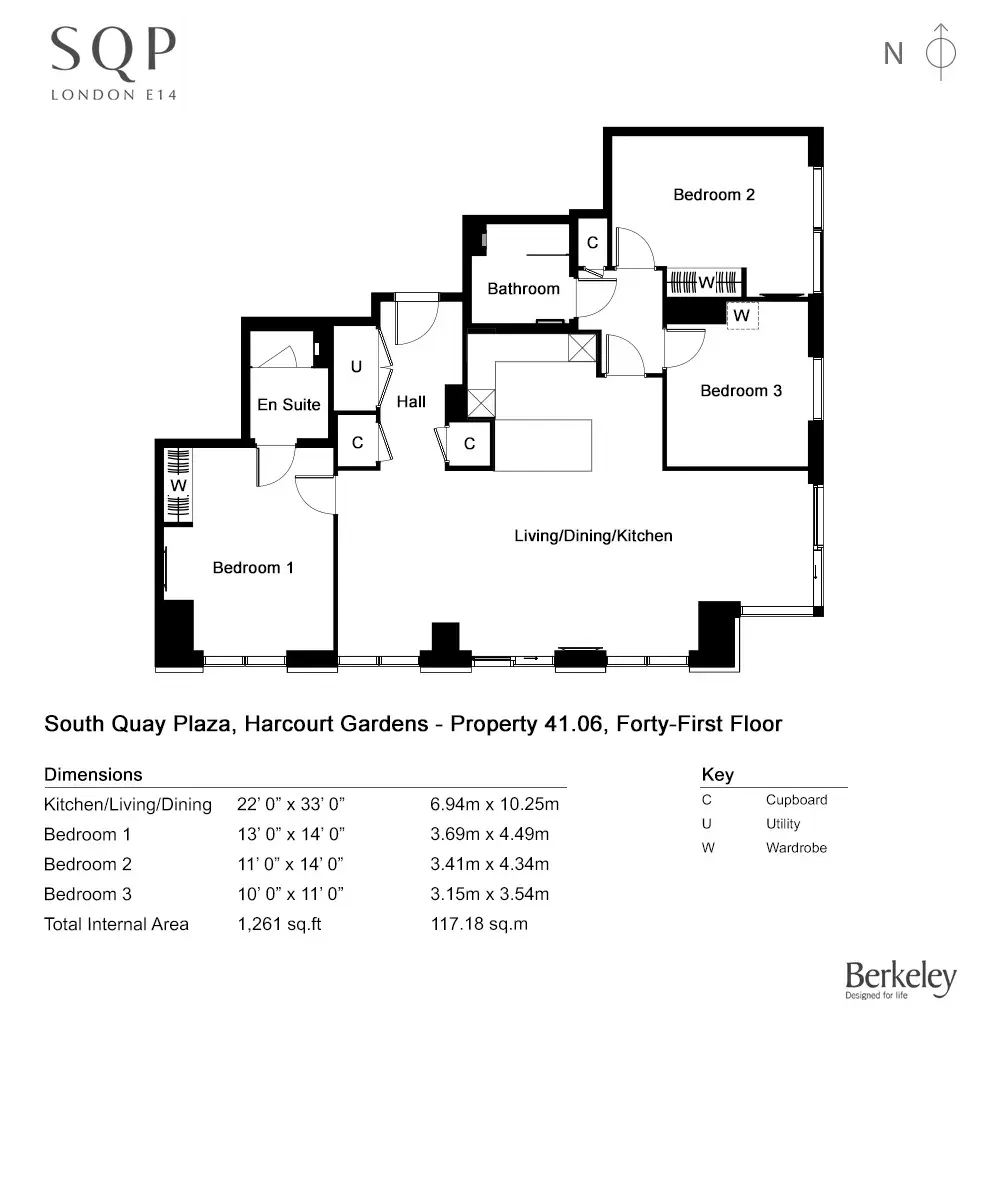 Floor plan — 3 Bedroom Apartment for Sale Canary Wharf London South Quay Plaza