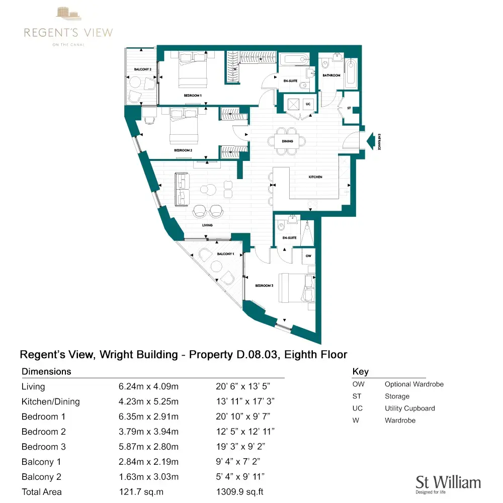Floor plan — 3 Bedroom Apartment for Sale Bethnal Green London Regent's View