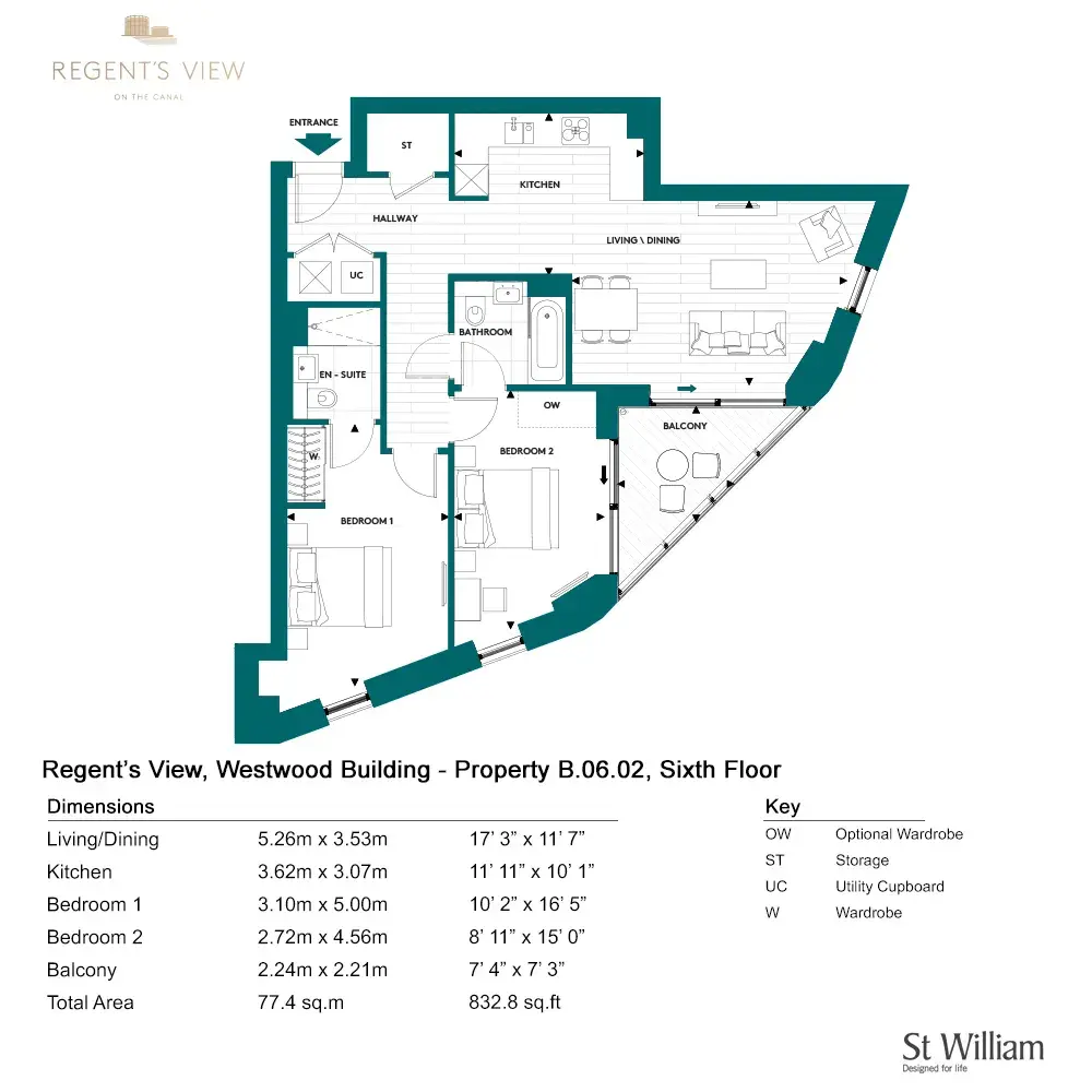 Floor plan — 2 Bedroom Apartment for Sale Bethnal Green London Regent's View