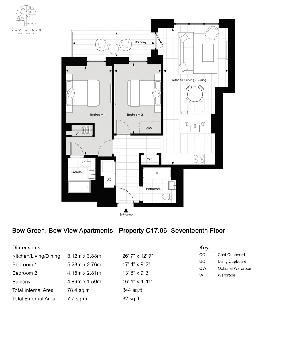 Floor plan — 2 Bedroom Apartment for Sale Bow London Bow Green
