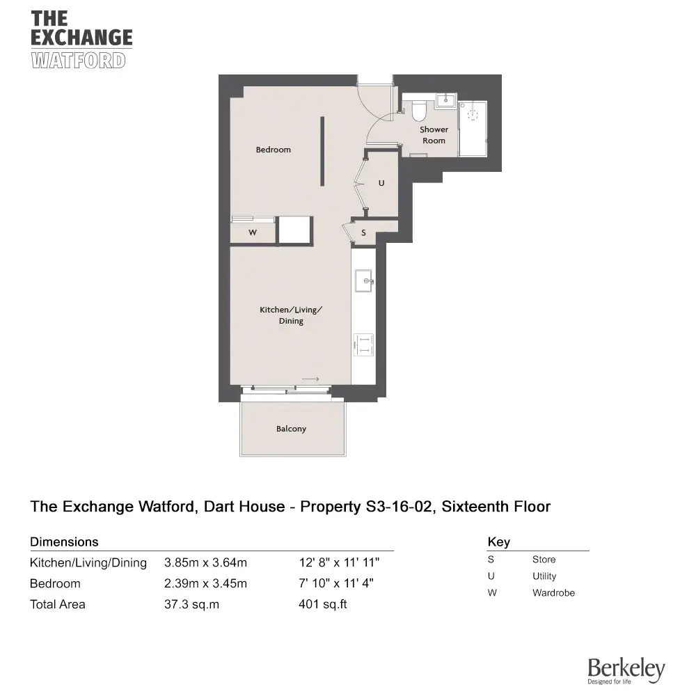 Floor plan — 1 Bedroom Apartment for Sale Watford London The Exchange Watford