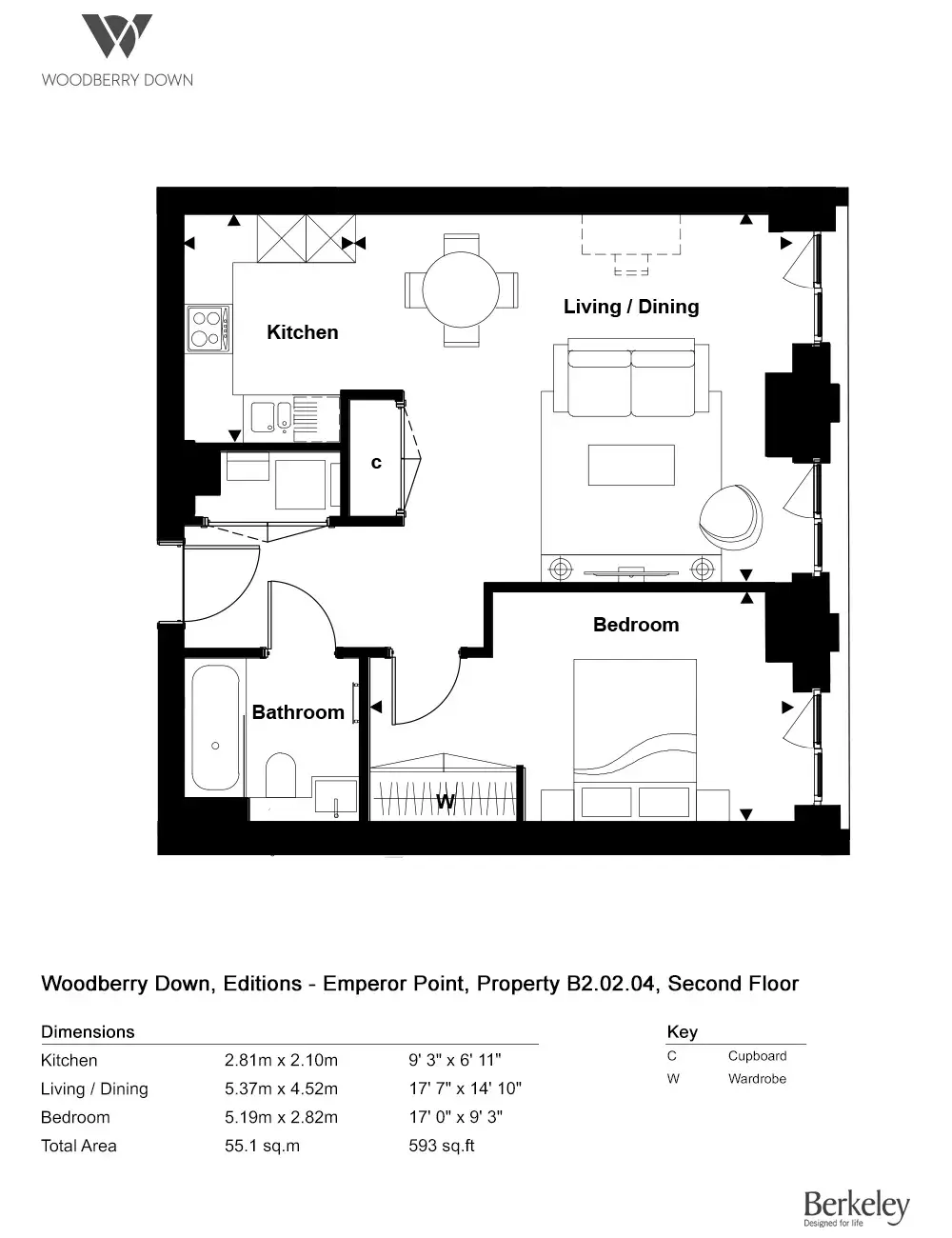 Floor plan — 1 Bedroom Apartments for Sale Finsbury Park London Woodberry Down