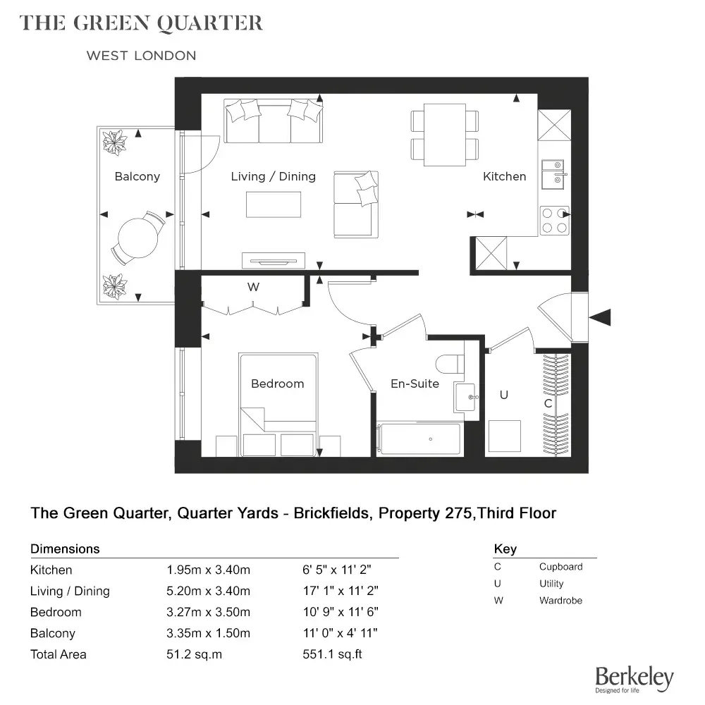 Floor plan — 1 Bedroom Apartment for Sale Southall London The Green Quarter