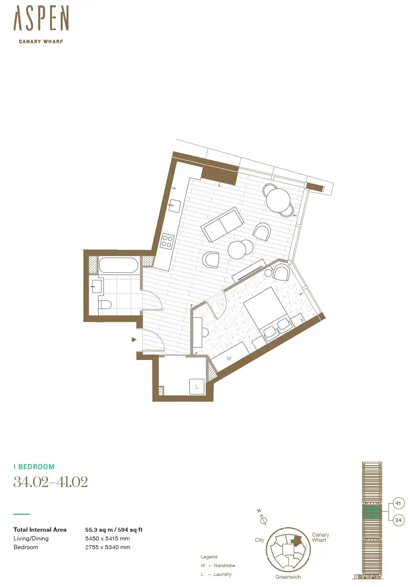 Floor plan — 1 Bedroom Apartment for Sale in Canary Wharf London Aspen