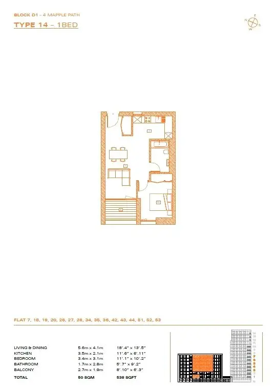 Floor plan — 1 Bedroom Apartment for Sale in Hackney London Parkhaus