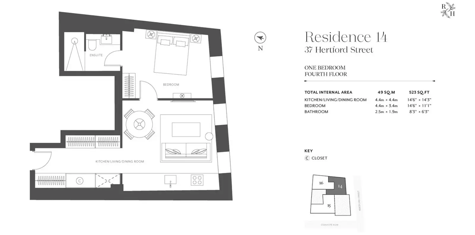 Floor plan — 1 Bedroom Apartment for Sale in Mayfair Hertford Street