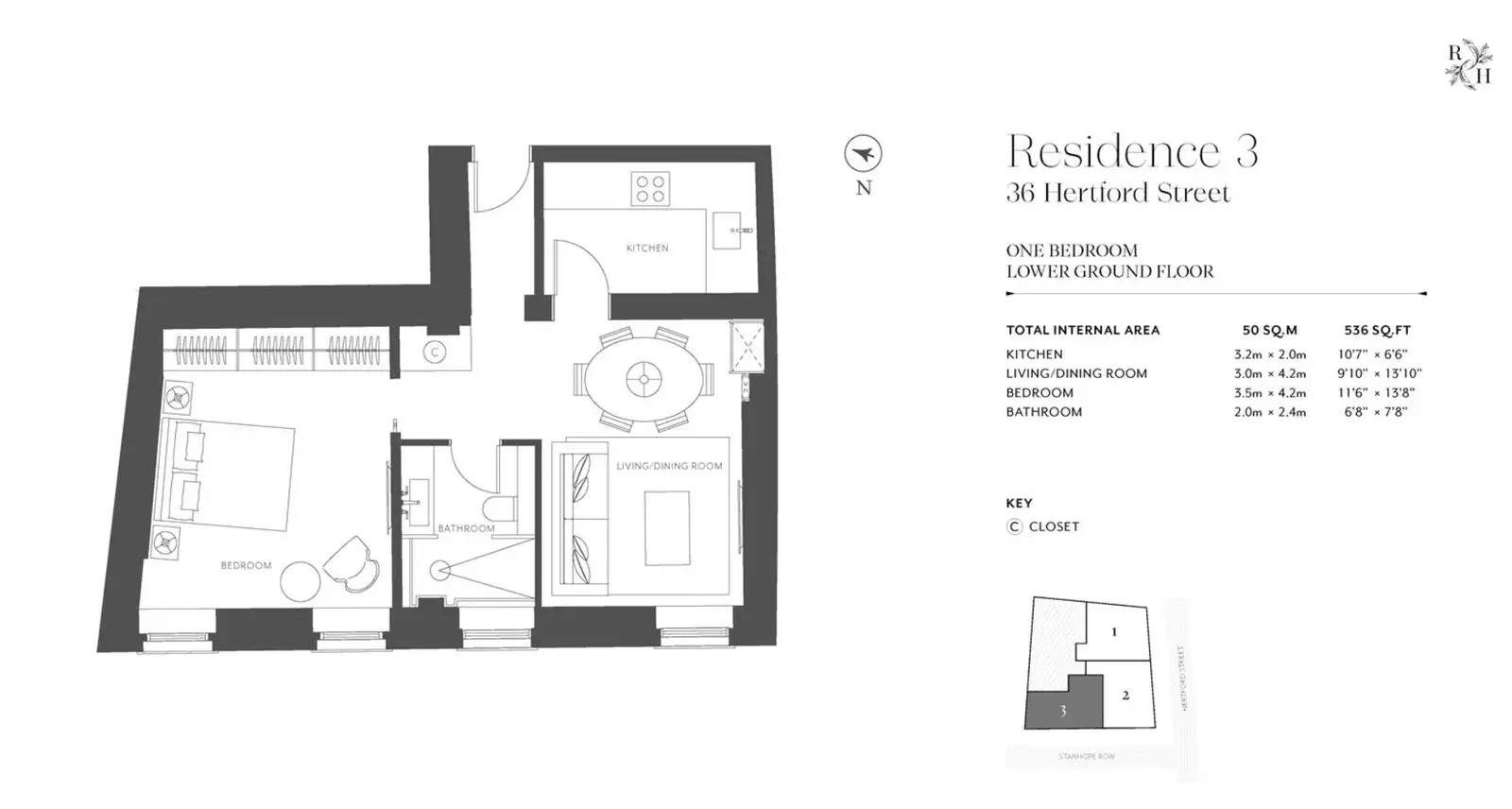 Floor plan — 1 Bedroom Apartment for Sale in Mayfair Hertford Street