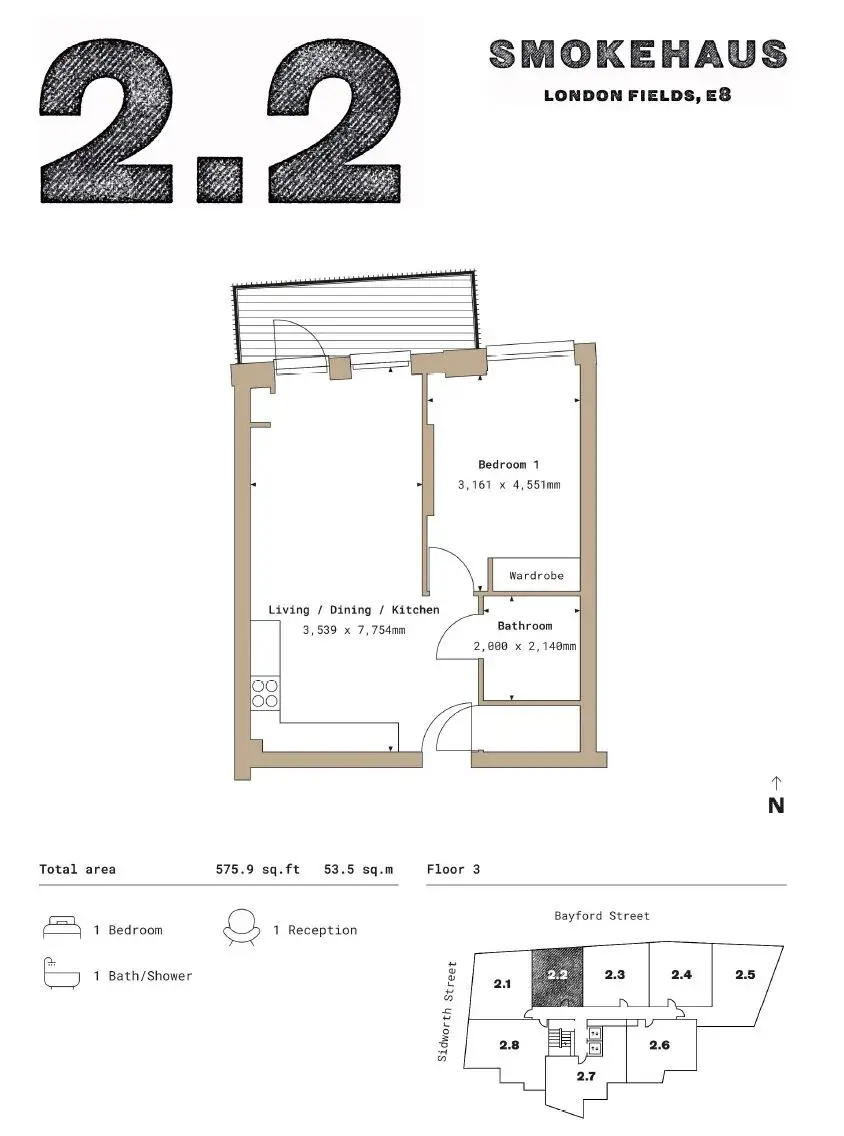 Floor plan — 1 Bedroom Apartment for Sale in London Fields Smokehaus