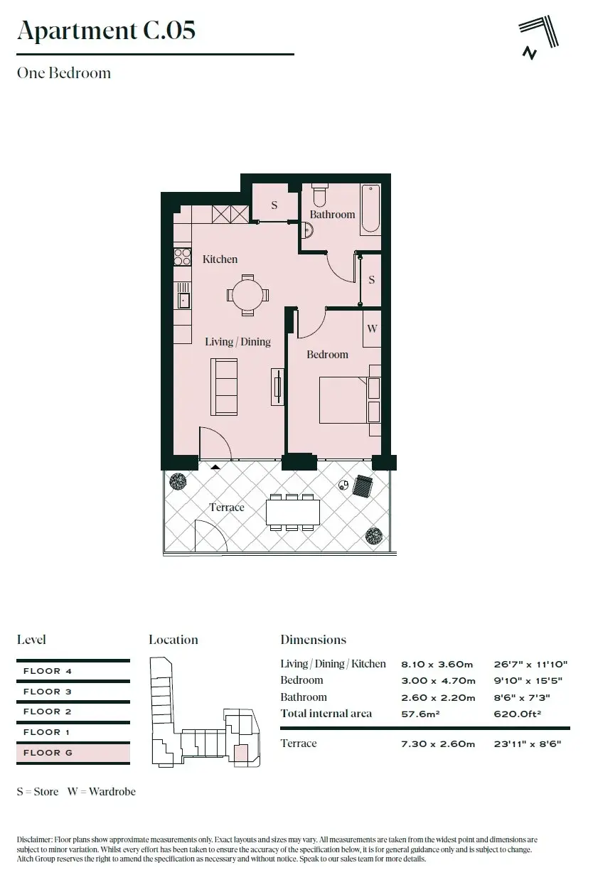 Floor plan — 1 Bedroom Apartment for Sale in Poplar London The Langdon