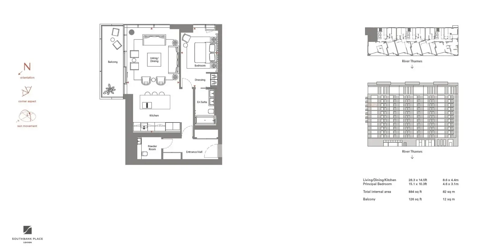 Floor plan — 1 Bedroom Apartment for Sale in Southbank SEVEN London