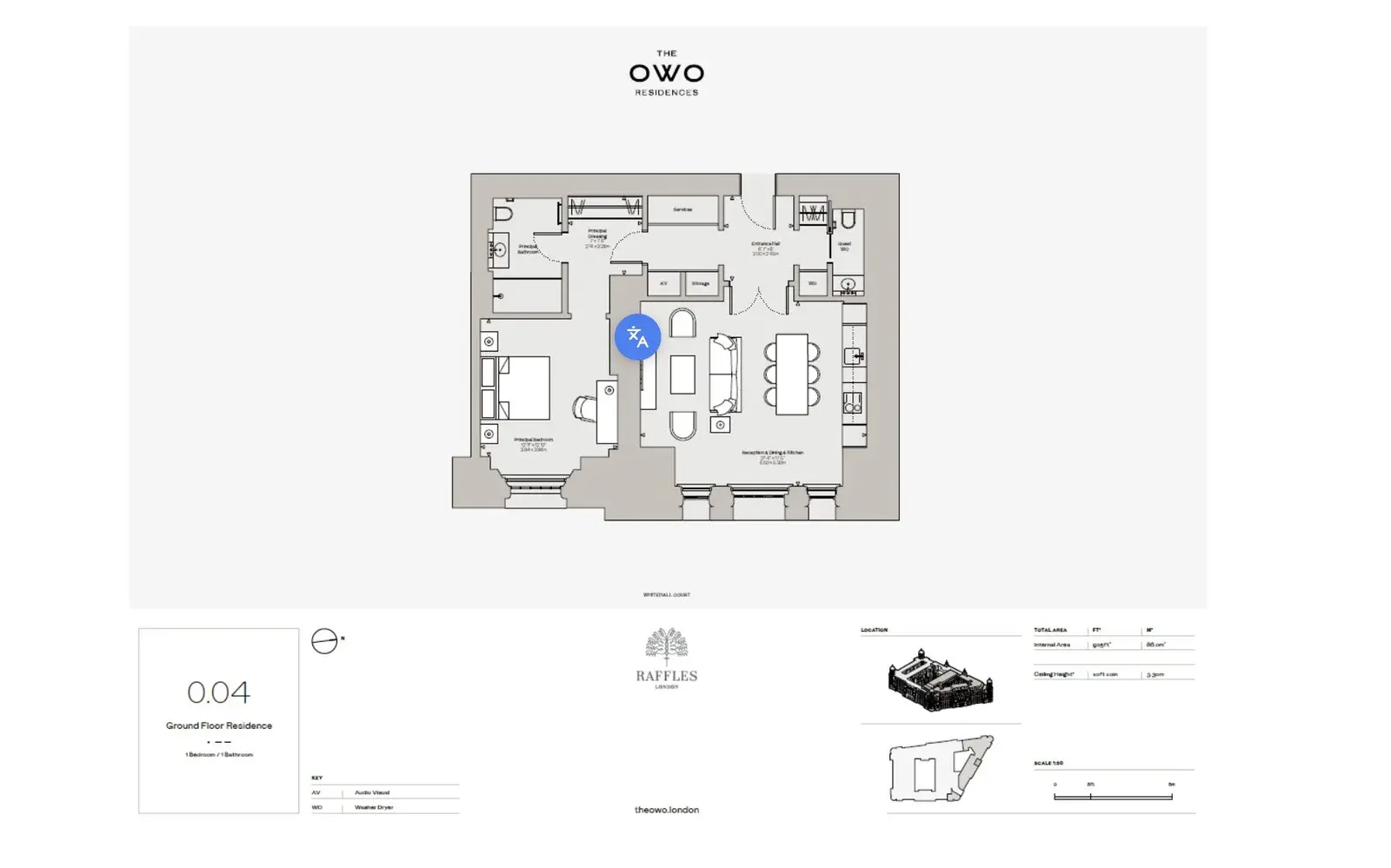 Floor plan — 1 Bedroom Apartment for Sale in Whitehall London The OWO Residences