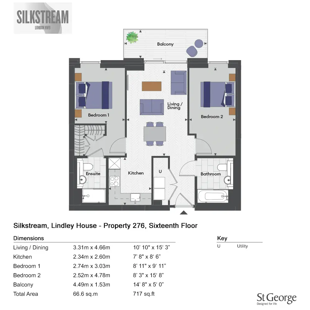 Floor plan — 2 Bedroom Apartment for Sale Hendon London Silkstream