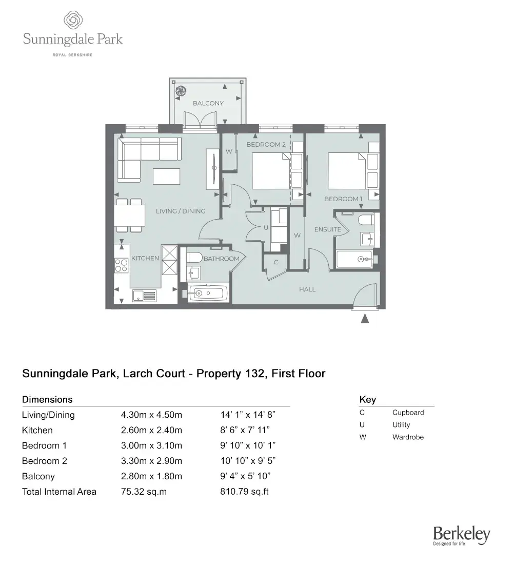 Floor plan — 2 Bedroom Apartment for Sale Ascot Berkshire Sunningdale Park