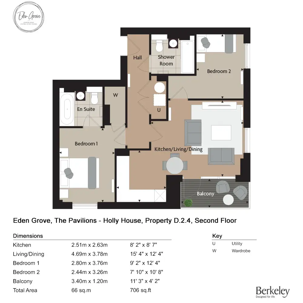 Floor plan — 2 Bedroom Apartment for Sale Staines Surrey Eden Grove