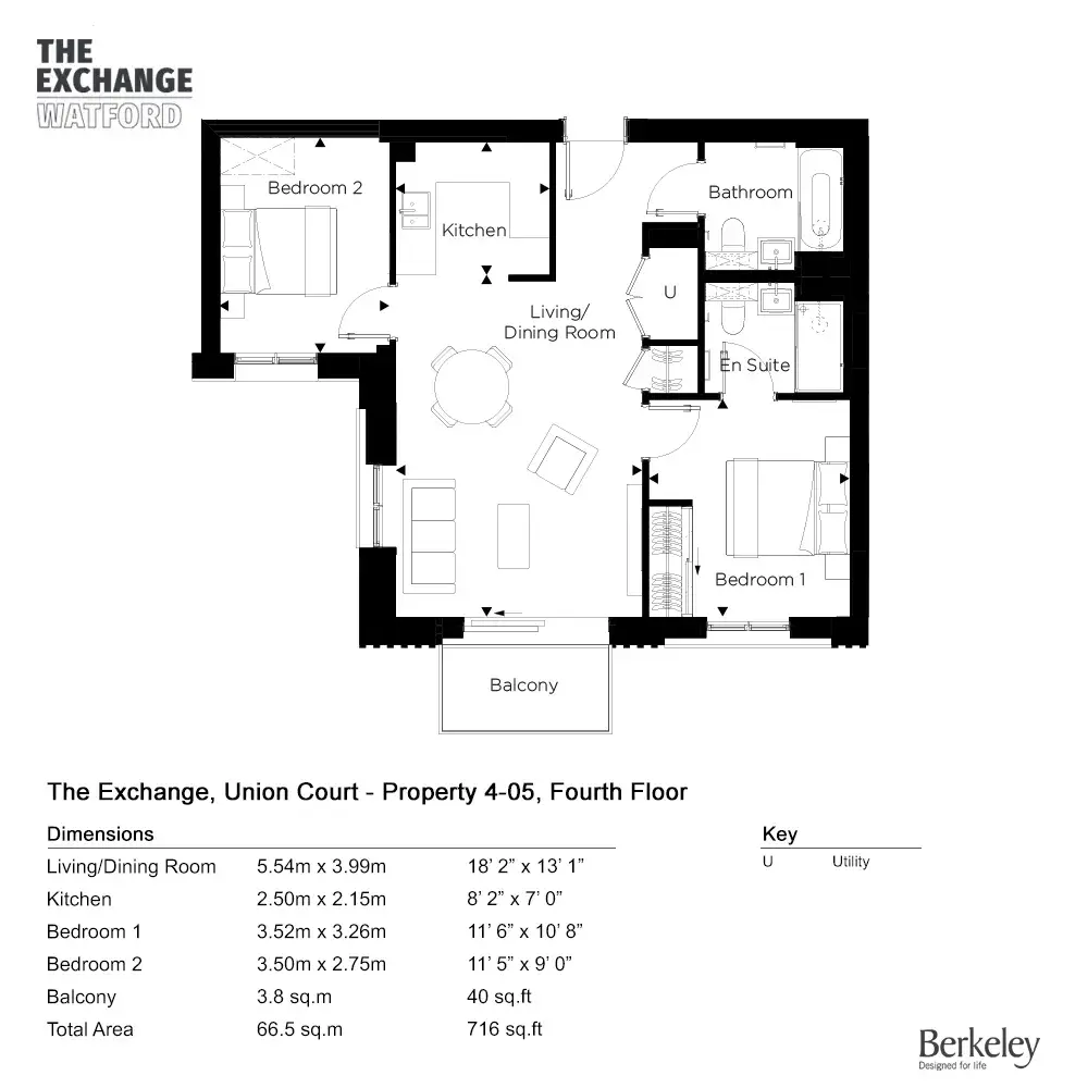 Floor plan — 2 Bedroom Apartment for Sale Watford London The Exchange Watford
