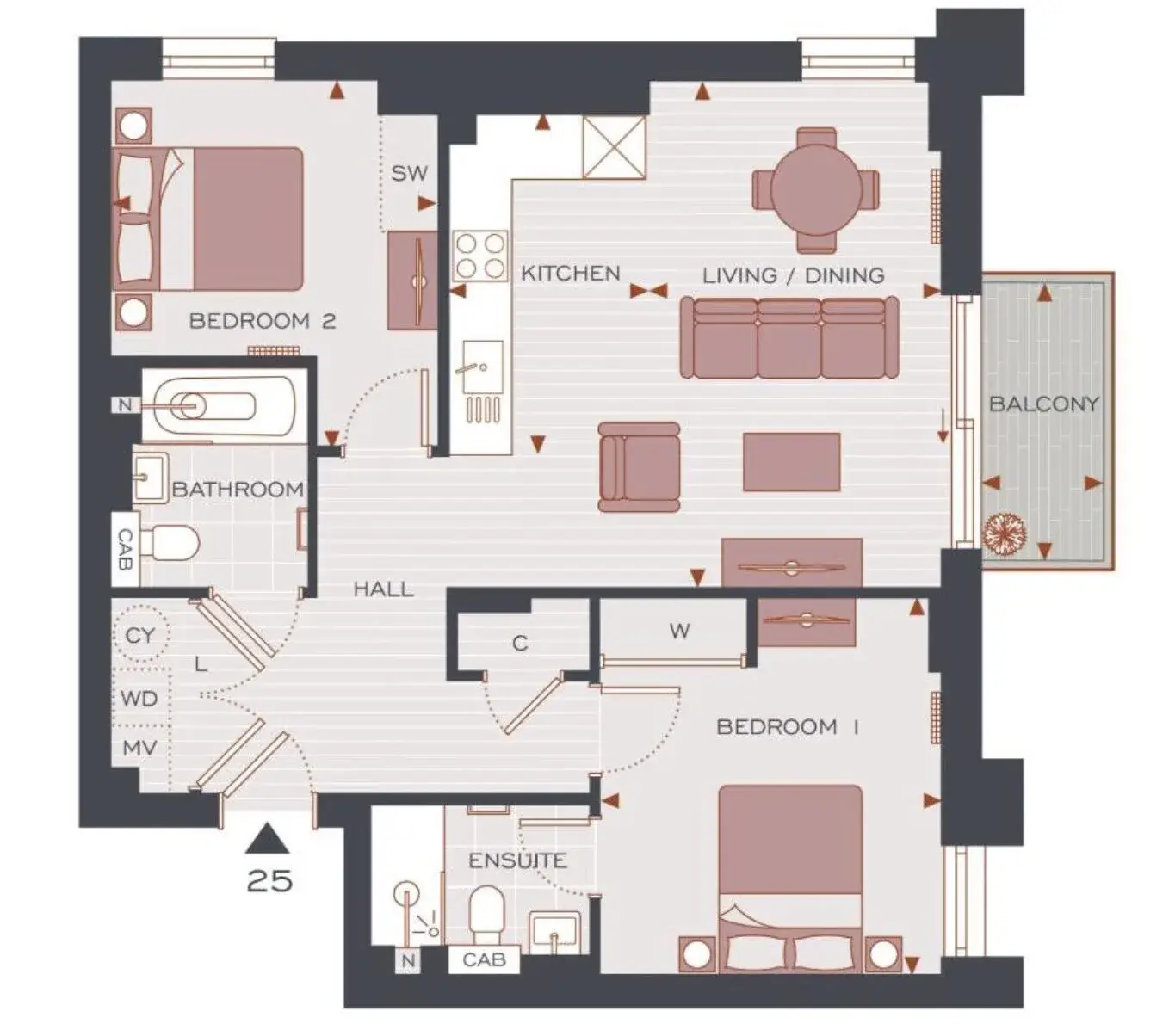 Floor plan — 2 Bedroom Apartment for Sale in Bath One Waterside Riverside