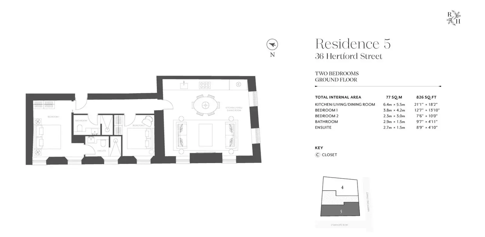 Floor plan — 2 Bedroom Apartment for Sale in Mayfair Hertford Street
