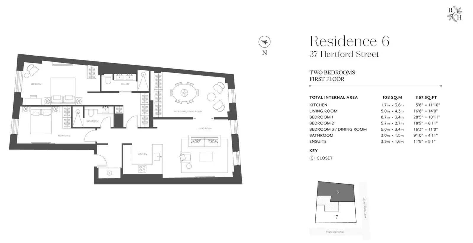 Floor plan — 2 Bedroom Apartment for Sale in Mayfair Hertford Street