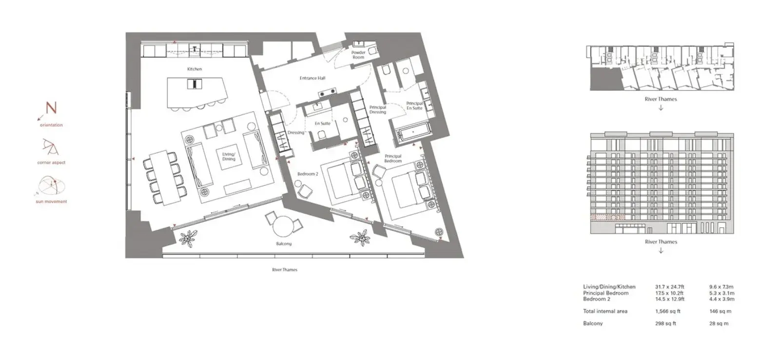 Floor plan — 2 Bedroom Apartment for Sale in Southbank SEVEN London