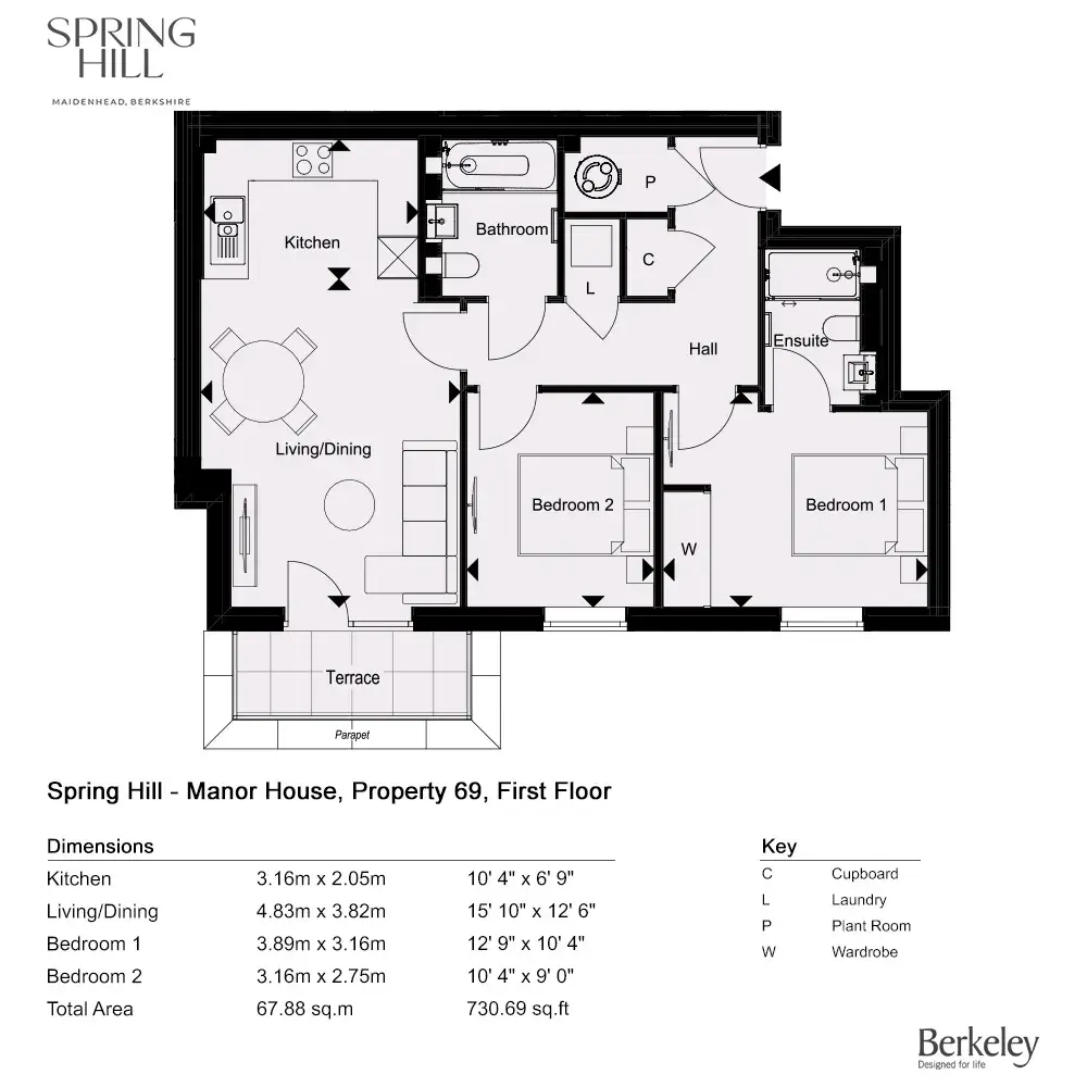 Floor plan — 2 Bedroom Manor House Apartment for Sale Maidenhead Berkshire Spring Hill