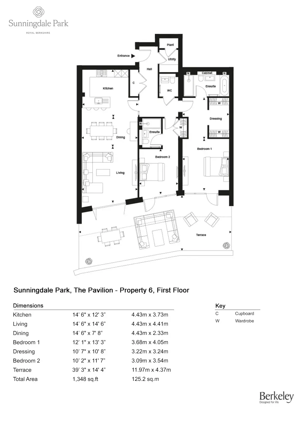 Floor plan — 2 Bedroom Apartment for Sale Ascot Berkshire The Pavilion at Sunningdale Park