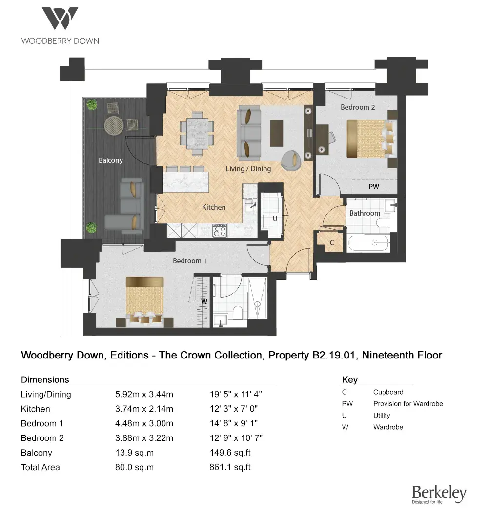 Floor plan — 2 Bedroom Penthouse for Sale Finsbury Park London Woodberry Down