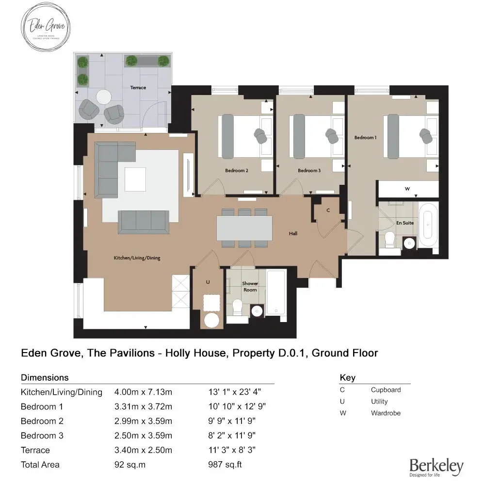 Floor plan — 3 Bedroom Apartment for Sale Staines Surrey Eden Grove
