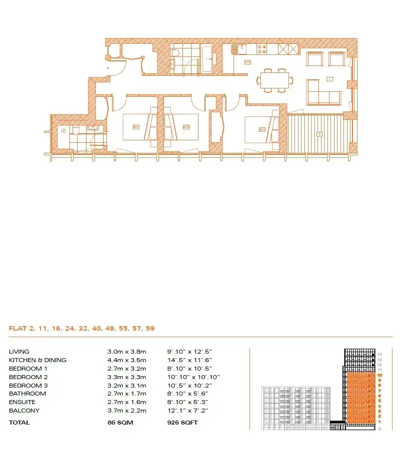 Floor plan — 3 Bedroom Apartment for Sale in Hackney London Parkhaus