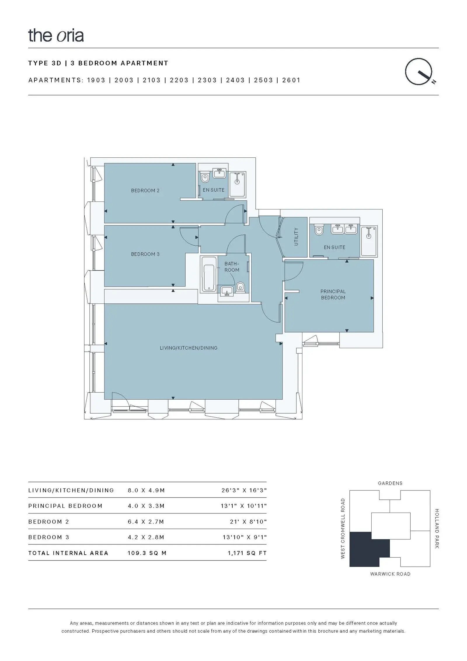 Floor plan — 3 Bedroom Apartment for Sale in Kensington 100 Kensington