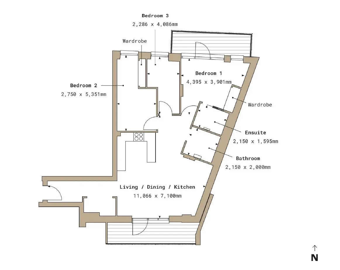 Floor plan — 3 Bedroom Apartment for Sale in London Fields Smokehaus