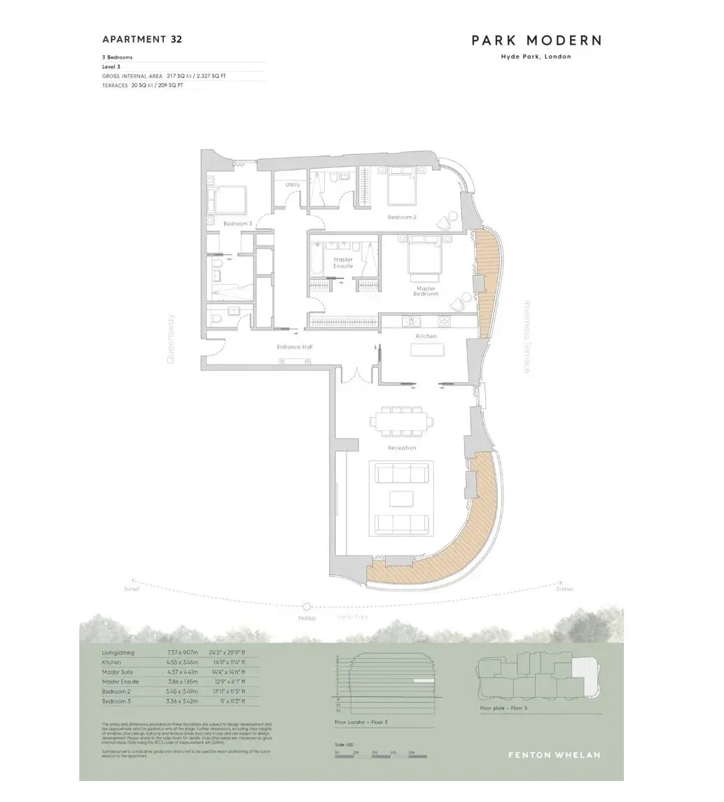 Floor plan — 3 Bedroom Apartment for Sale in Hyde Park Park Modern