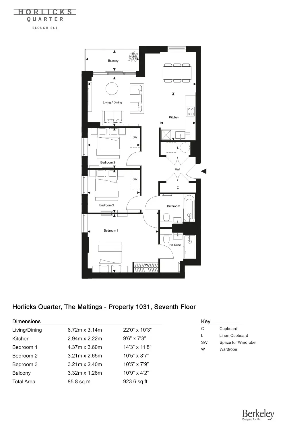Floor plan — 3 Bedroom Apartment for Sale Slough Berkshire Horlicks Quarter
