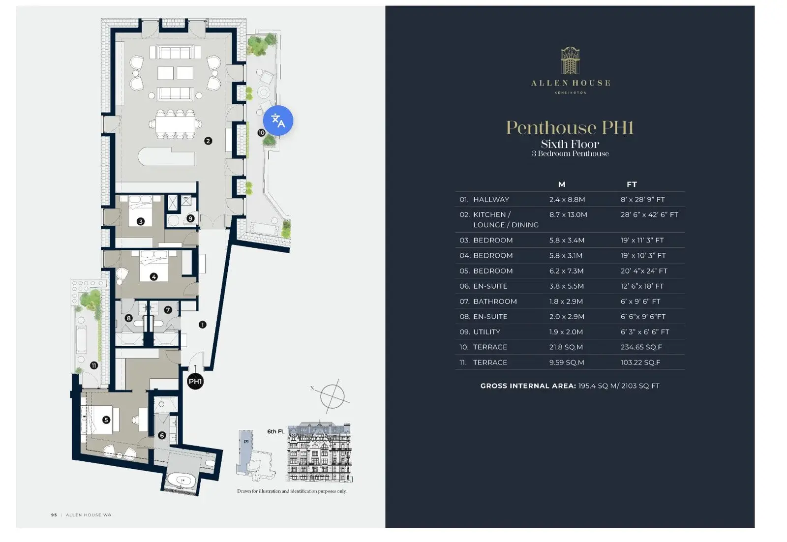 Floor plan — 3 Bedroom Penthouse for Sale in Kensington Allen House