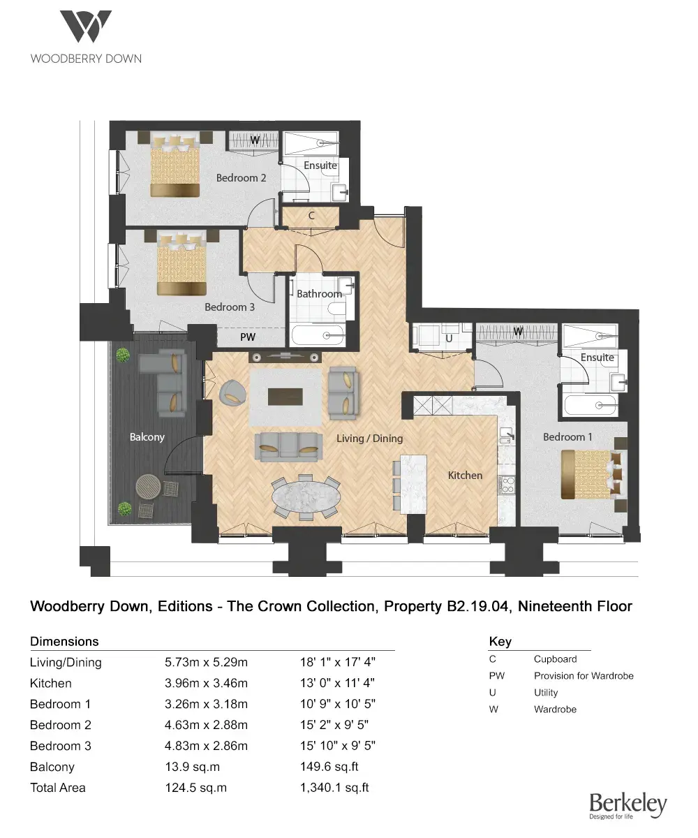 Floor plan — 3 Bedroom Penthouse for Sale Finsbury Park London Woodberry Down